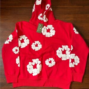 Denim tear red cotton wreath hoodie (L)